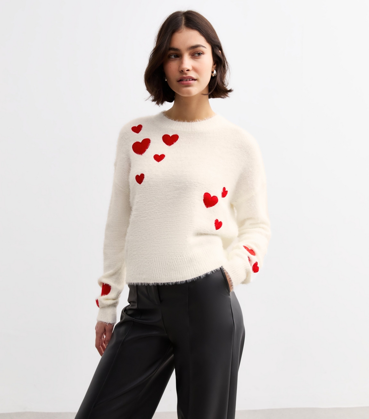 Women's White Heart Embroidered Jumper Sunshine Soul New Look