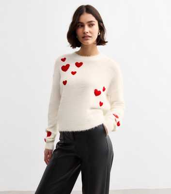 Sunshine Soul White Heart Embroidered Jumper