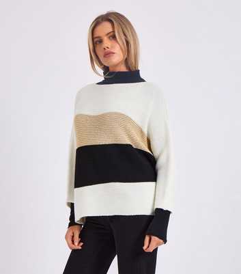 Gini London Cream Chunky Knit Striped Jumper 