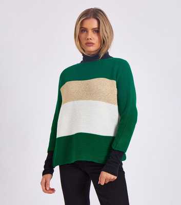 Gini London Green Chunky Knit Striped Jumper 