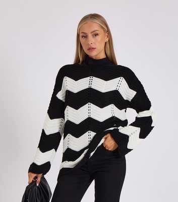 Gini London Black Zigzag Knit Oversized Top