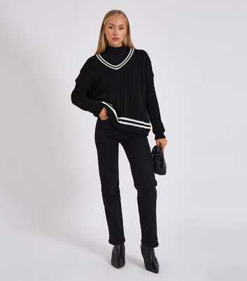 Gini London Black Striped Cable Knit Jumper