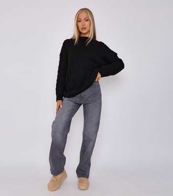 Gini London Black Oversized Cable Knit Jumper 