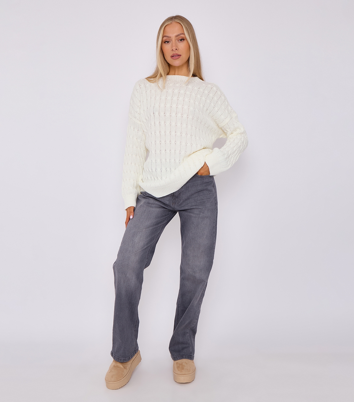 Women's Cream Oversized Cable Knit Jumper Gini London New Look