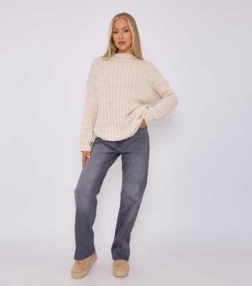 Gini London Oatmeal Oversized Cable Knit Jumper 