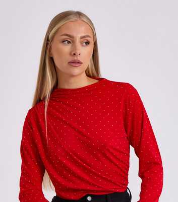 Gini London Red Diamanté Cowl Neck Bodysuit 