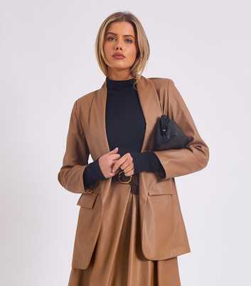 Gini London Camel Faux Leather Blazer