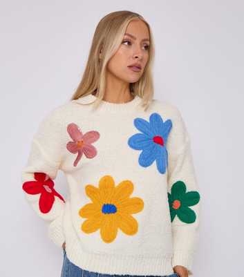 Gini London Cream Floral Appliqué Oversized Jumper 