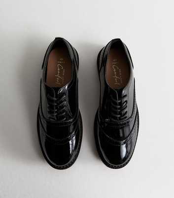 Wide Fit Black Faux Patent Brogues