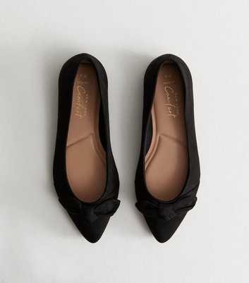 Wide Fit Black Suedette Bow Trim Ballet Flats