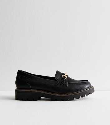 Black Faux Leather Buckle Detail Loafers