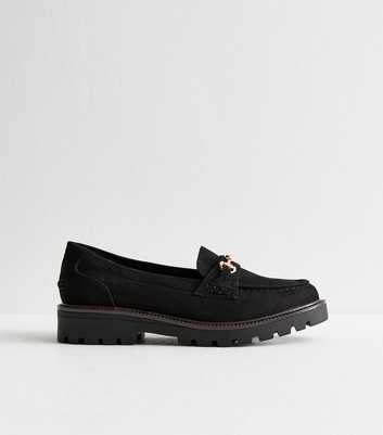Black Suedette Buckle Penny Loafers