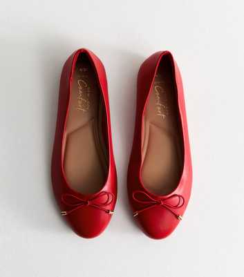 Wide Fit Red Leather Look Ballerina Shoes