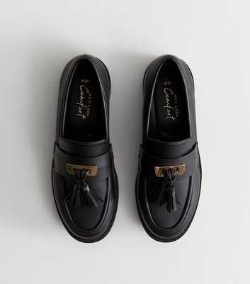 Black Faux Leather Metal Trim Tasselled Loafers