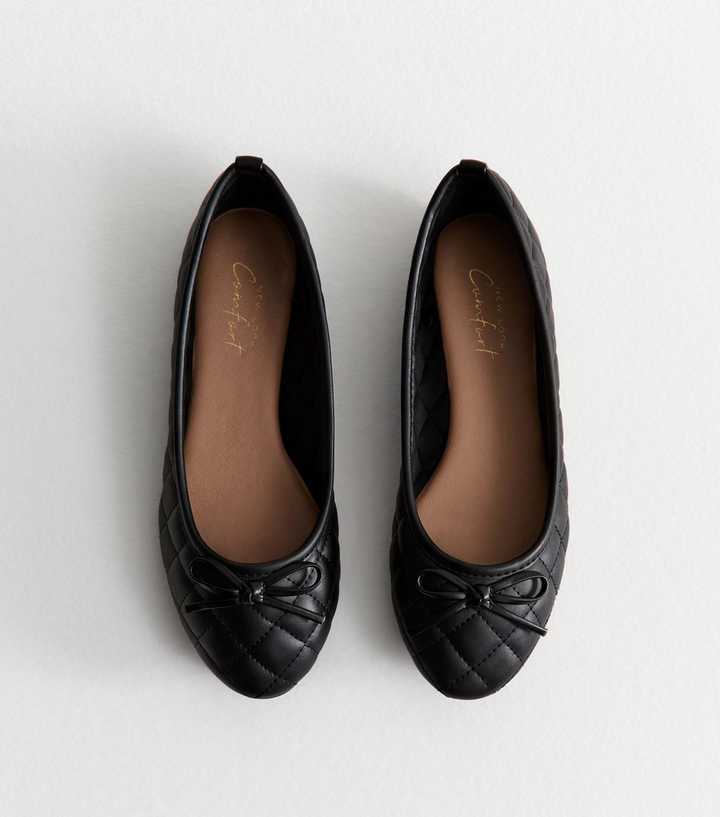 Black Quilted Faux Leather Ballet Flats