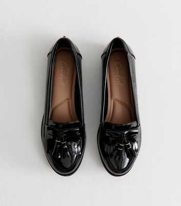 Black Faux Patent Leather Tassel Detail Loafers