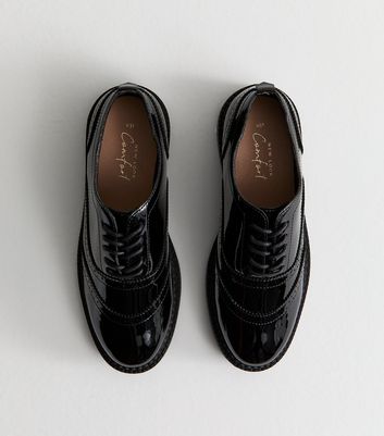 Black Faux Leather Patent-Look Brogues New Look