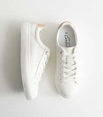 White Faux Leather Contrast Heel Tab Trainers