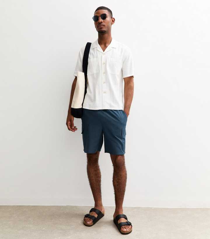 Navy Regular Drawstring Waist Cargo Shorts