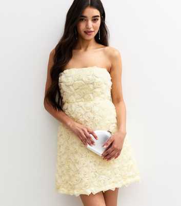Off White Three Dimensional Flower Bandeau Mini Dress