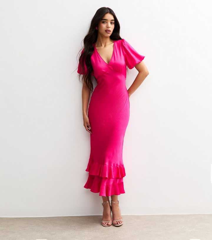 midi spring dresses 2025 Wocrolse Women's Summer Dress V Neck High Waist Ruffle Trim Ruched Waist Dress at Amazon Women's Clothing store making it an essential addition to your wardrobe Women's 2025 Spring Summer Casual