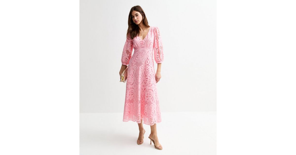 Pink Broderie Anglaise Midi Dress | New Look