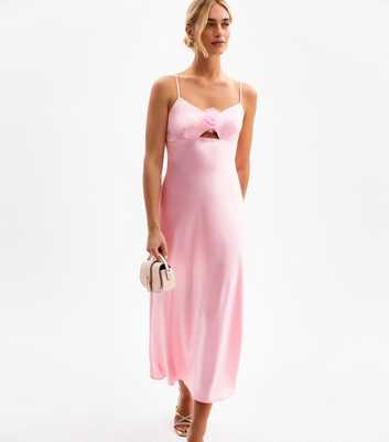Light Pink Satin Cut Out Corsage Slip Dress