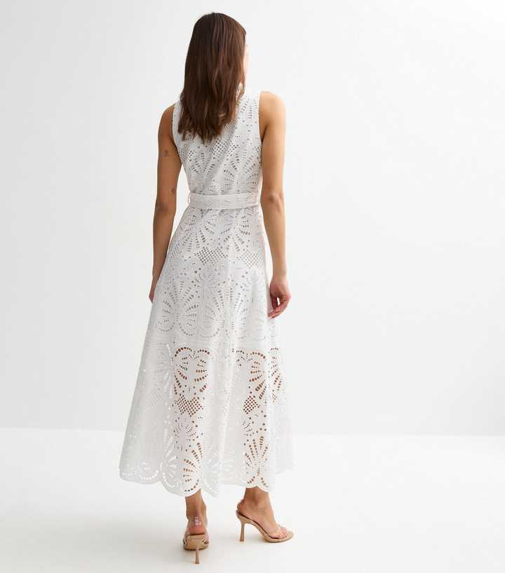 chinese dress ladies Broderie Anglaise Cotton Eyelet White Midi Dress main image 0