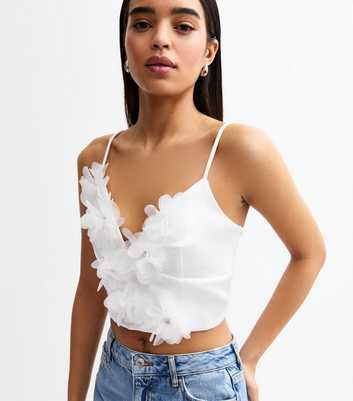White Floral Applique Crop Top