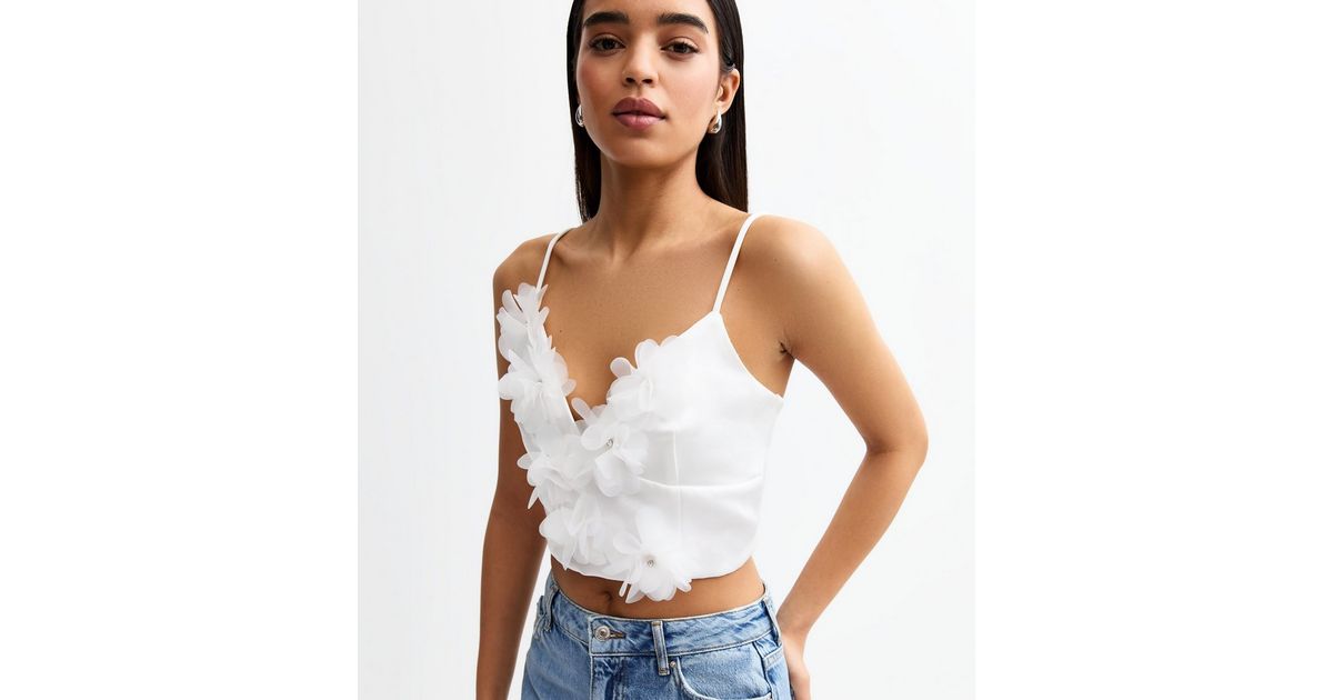 White Floral Crop Top