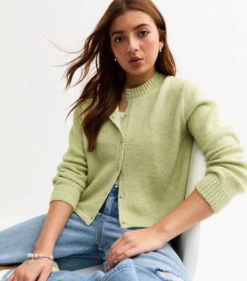 Girls Mint Green Crew Neck Knitted Cardigan