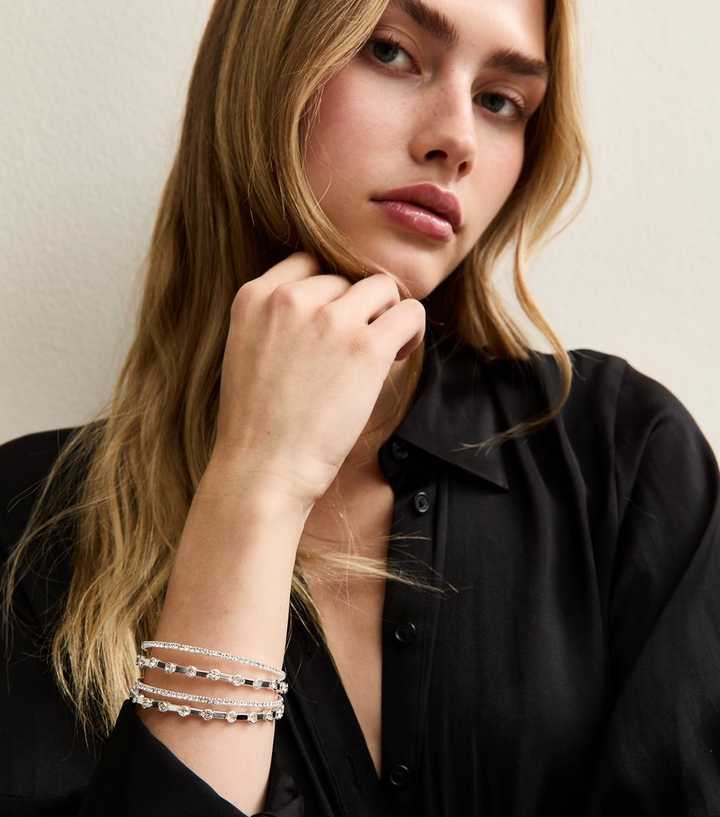 Silver Tone Diamanté Embellished Cuff Bracelet