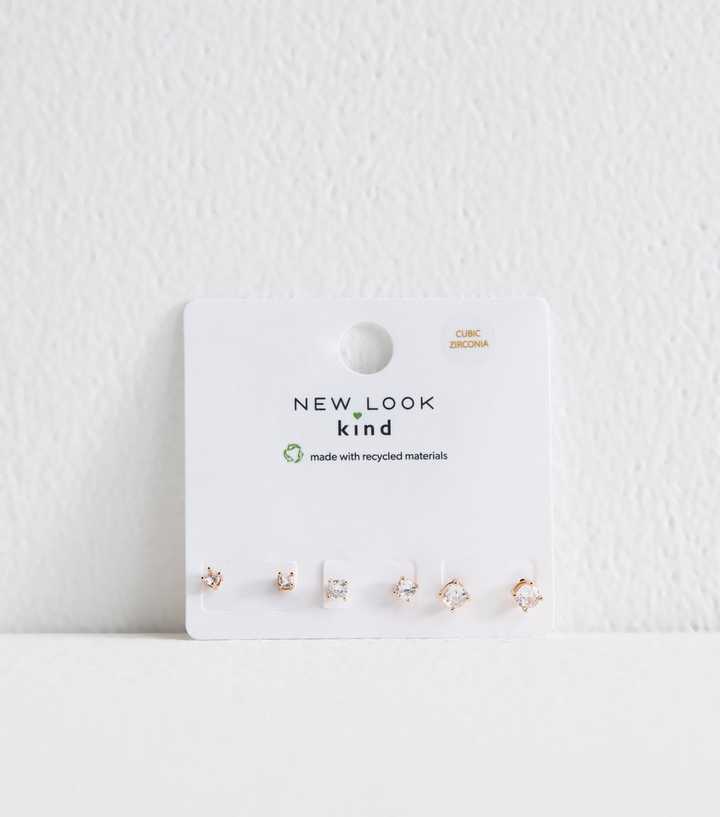 Pack of 3 Gold Tone Cubic Zirconia Stud Earrings