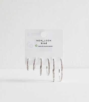Silver Tone Pack Of 3 Mixed Size Diamant?� Hoop Earrings