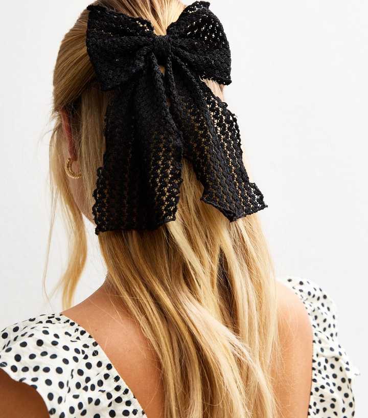 Black Crochet Bow Hair Clip