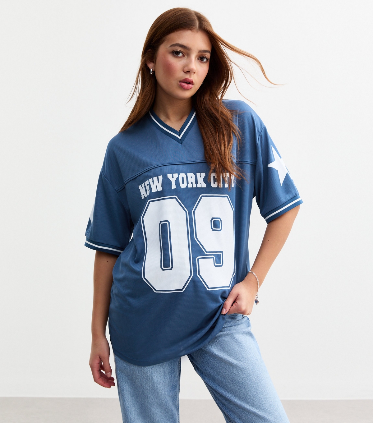 Girls' Navy New York Slogan Football Top New Look