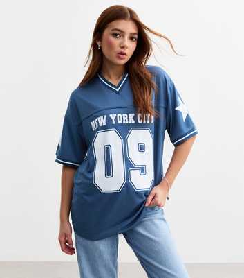 Girls Navy New York Slogan Football Top