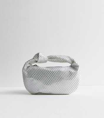 Silver Knot Detail Gem Embellished Clutch Bag