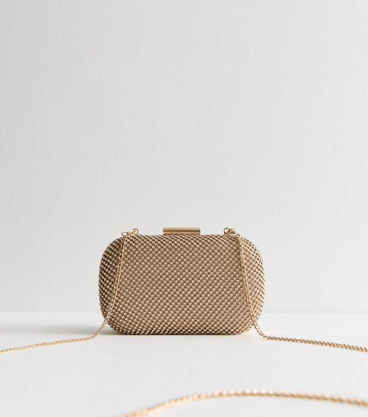 Gold Rhinestone Embellished Box Clutch