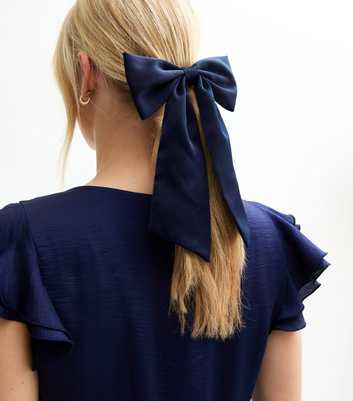 Navy Satin Bow Hair Clip