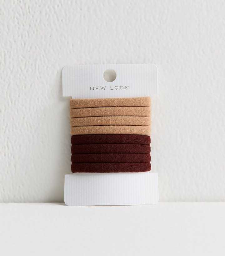 Brown and Beige Pack of 8 Towelling Hair Bands