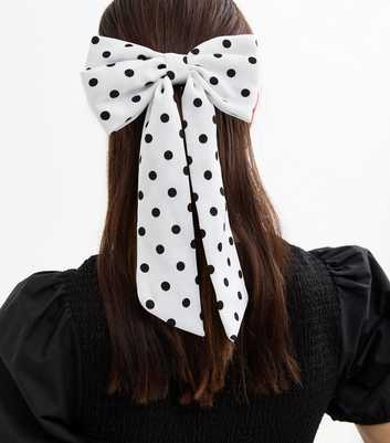 White Polka Dot Bow Hair Clip