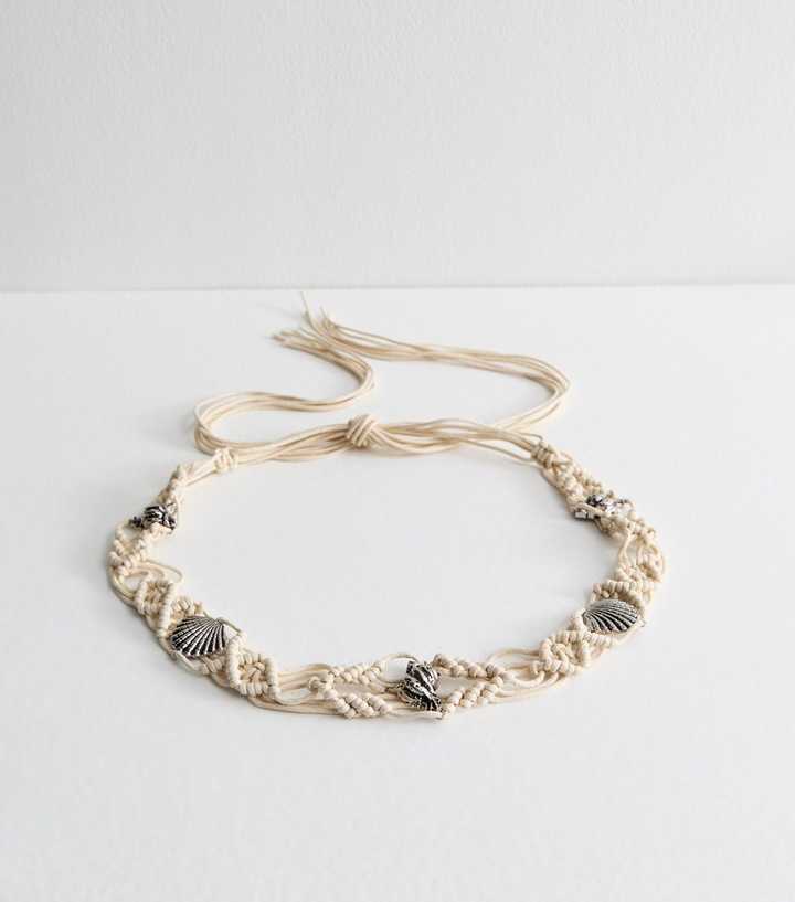 Cream Crochet Shell Charm Belt