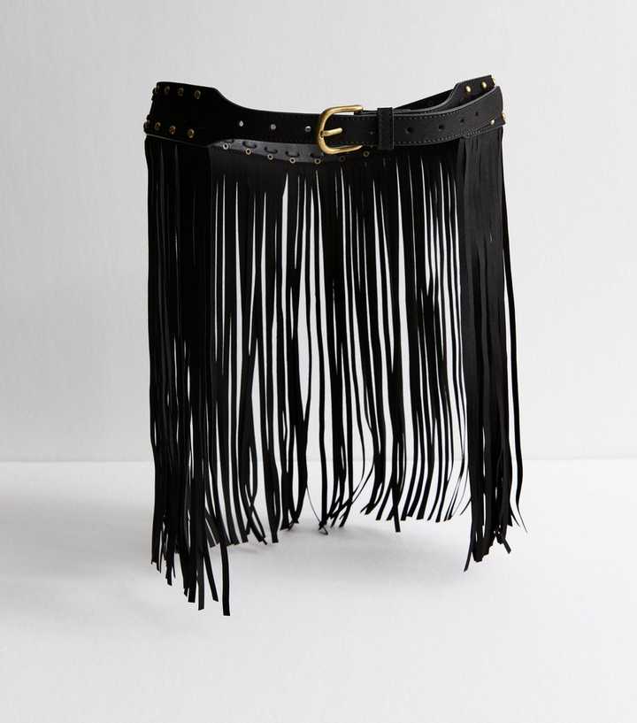 Black Faux Suede Tasselled Belt
