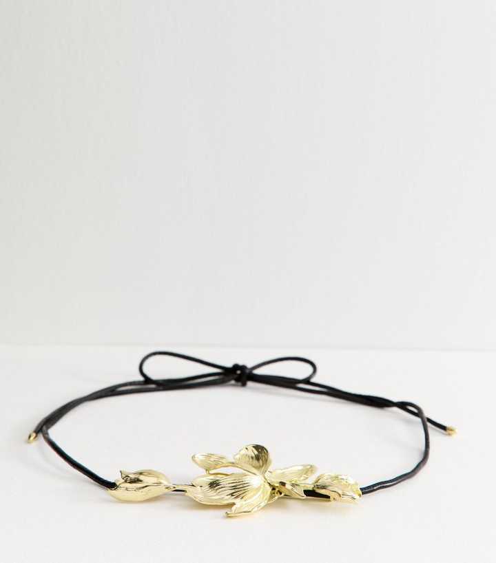 Gold Tone Floral Corsage Tie Belt