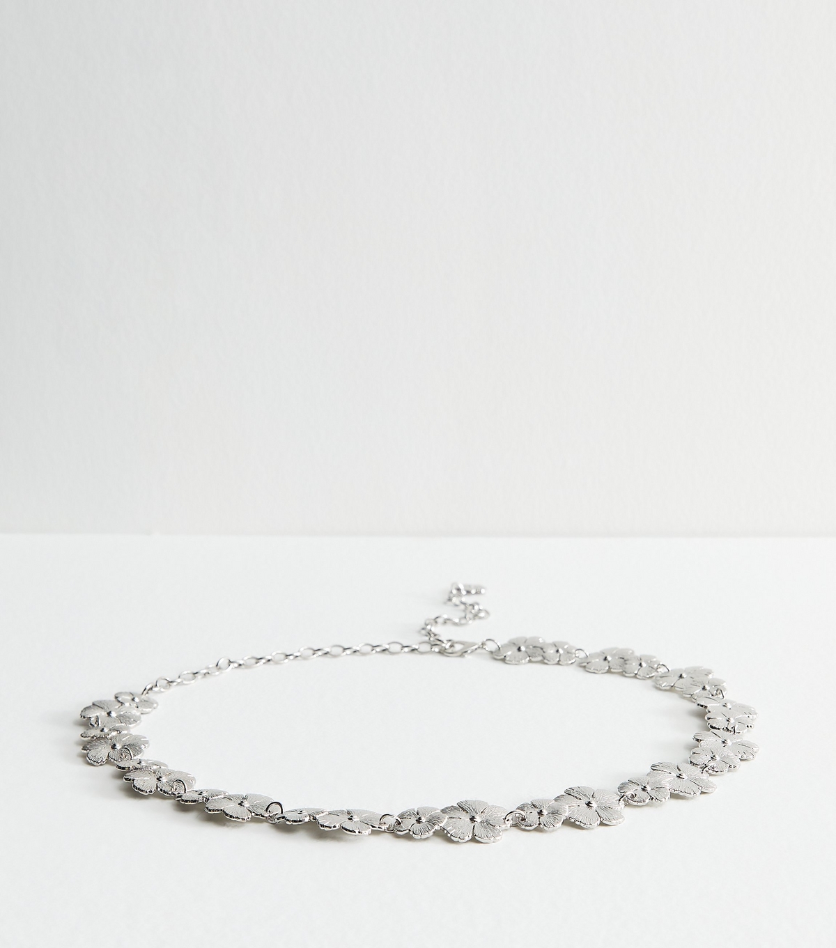 Silver Tone Flower Chain Link Belt New Look