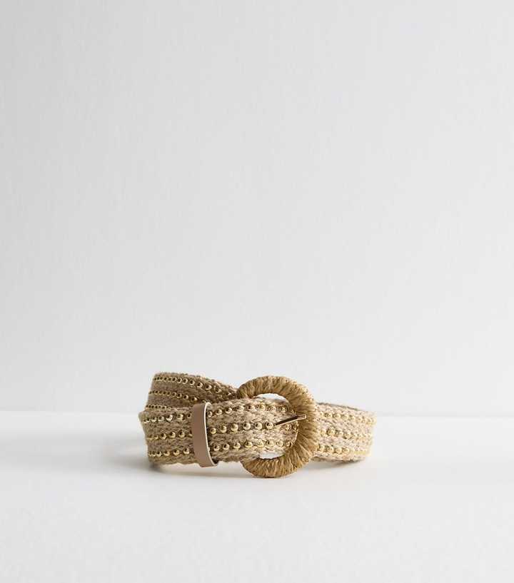 Stone Woven Raffia Beaded Belt | New Look