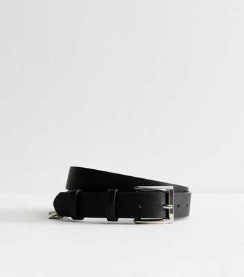 Black Faux Leather Eyelet Charm Belt