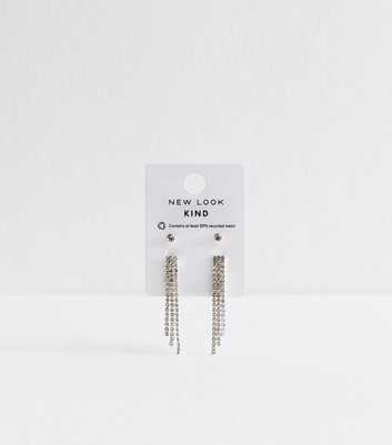 Silver Tone Pack Of 2 Diamant?� Stud Tassel Earrings