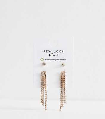 Gold Tone Pack Of 2 Diamantè Stud Tassel Earrings